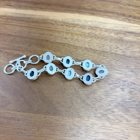 Multi Gemstone Bracelet Larimar Blue Labradorite Rainbow Moonstone Handmade 925 - Picture 7 of 9